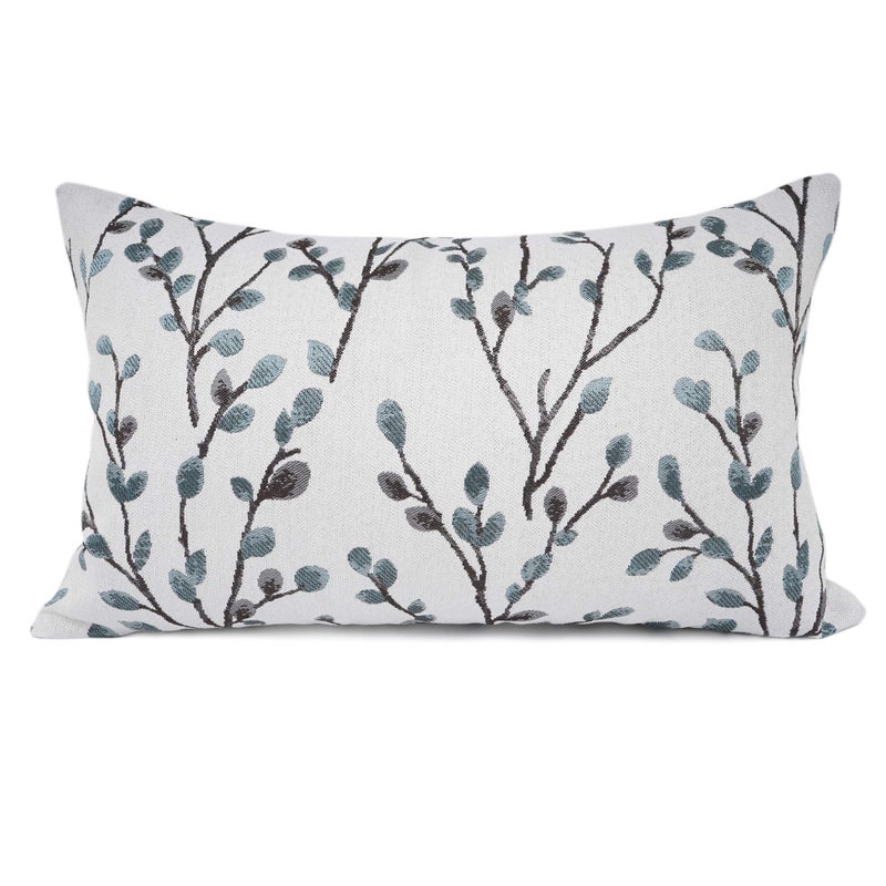 YOUR SMILE Classical Embroidery Jacquard Farmhouse Oblong Rectangle Chenille Teal Leaf Decorative Throw Pillow Case,12x20 inch - Image 1